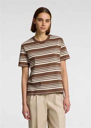 Boxy-Luma ss o.neck tee Chestnut/Egret Stripes Selected Femme 